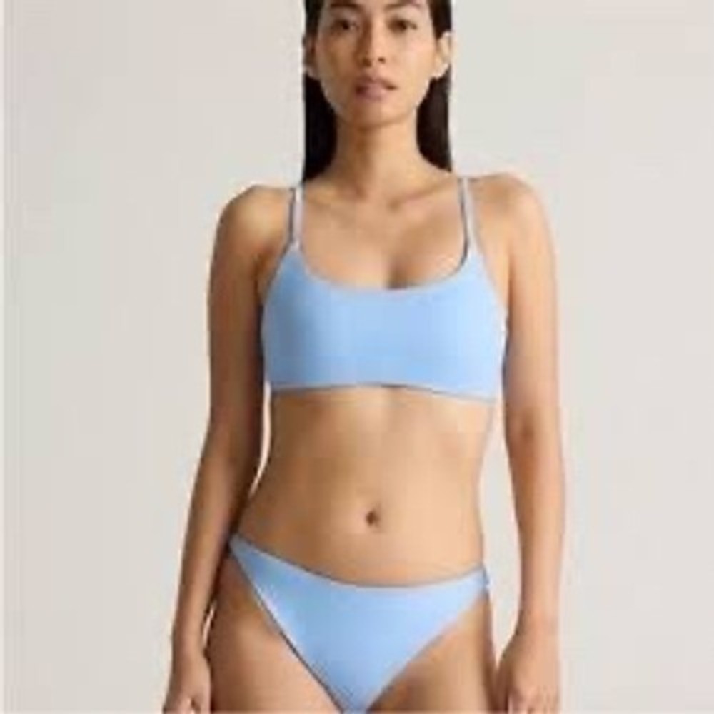 Quince Italian Scoop Neck Tie Back Bikini Top Sky Blue Size Small NWT